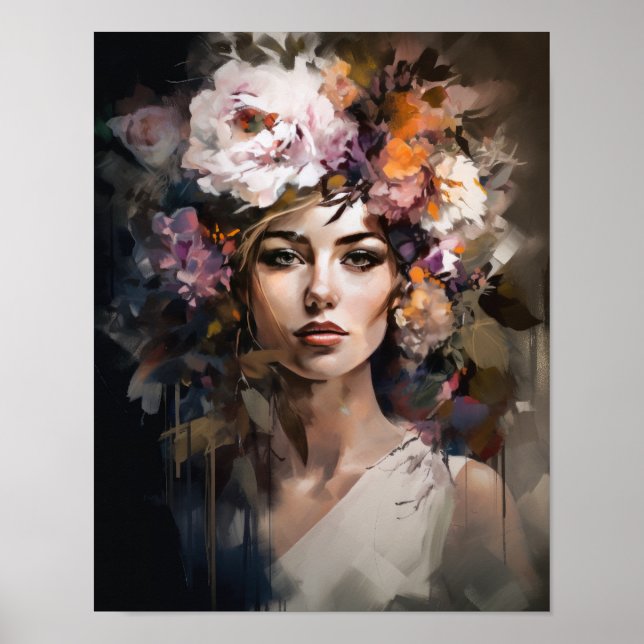 Mulher com Impressão de Arte de Cabeça Flor (Frente)