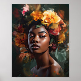 Mulher com Impressão de Arte de Cabeça Flor