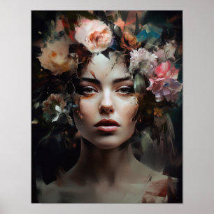Mulher com Impressão de Arte de Cabeça Flor