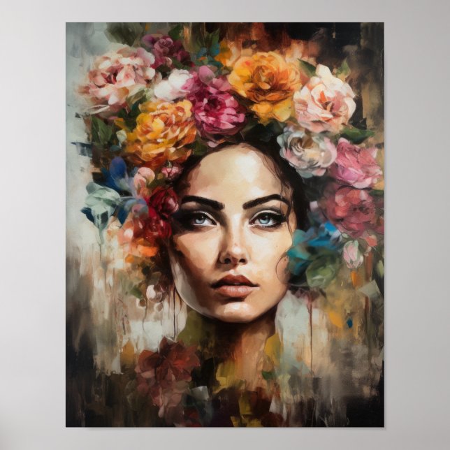 Mulher com Impressão de Arte de Cabeça Flor (Frente)