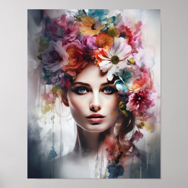 Mulher com Impressão de Arte de Cabeça Flor (Frente)