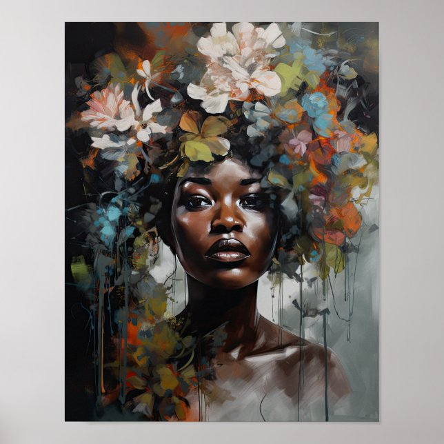 Mulher com Impressão de Arte de Cabeça Flor (Frente)