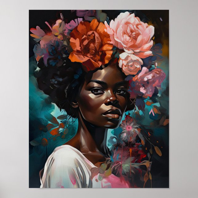 Mulher com Impressão de Arte de Cabeça Flor (Frente)
