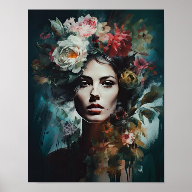 Mulher com Impressão de Arte de Cabeça Flor (Frente)