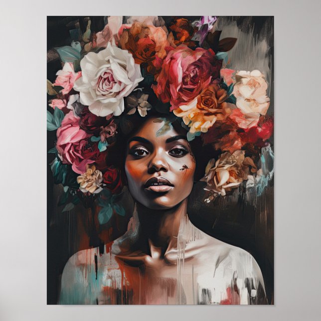 Mulher com Impressão de Arte de Cabeça Flor (Frente)