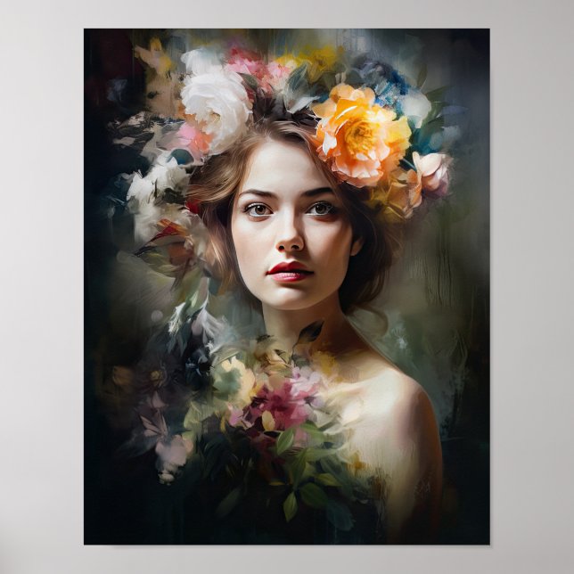 Mulher com Impressão de Arte de Cabeça Flor (Frente)