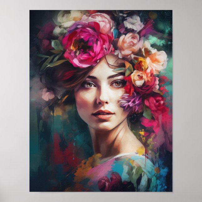 Mulher com Impressão de Arte de Cabeça Flor (Frente)