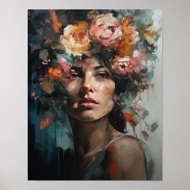 Mulher com Impressão de Arte de Cabeça Flor (Frente)