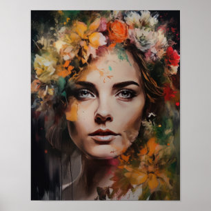 Mulher com Impressão de Arte de Cabeça Flor