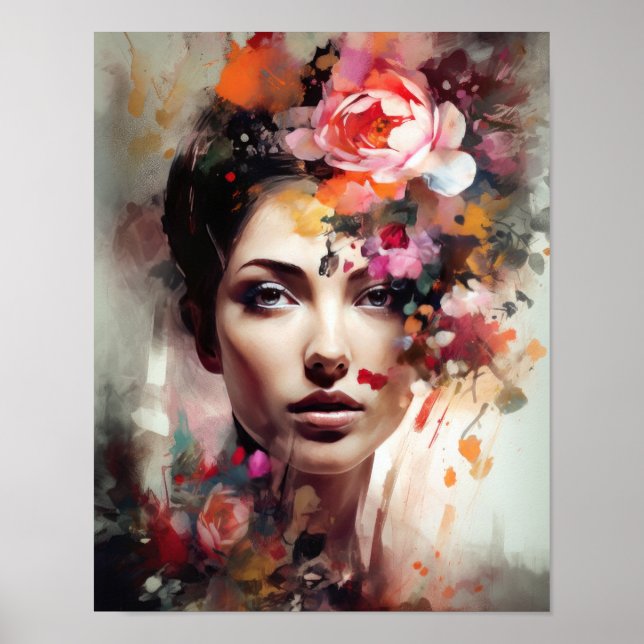 Mulher com Impressão de Arte de Cabeça Flor (Frente)