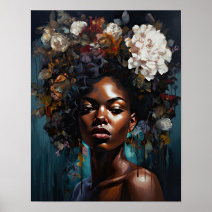Mulher com Impressão de Arte de Cabeça Flor