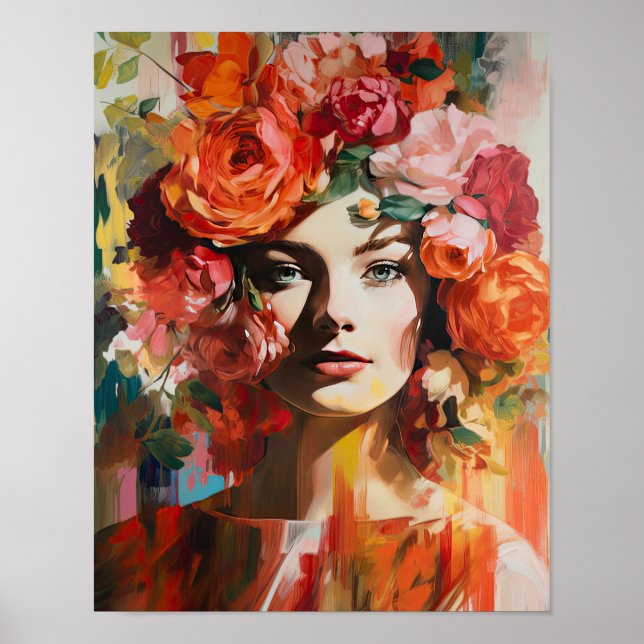 Mulher com Impressão de Arte de Cabeça Flor (Frente)