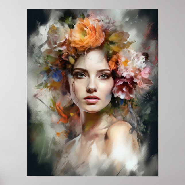 Mulher com Impressão de Arte de Cabeça Flor (Frente)