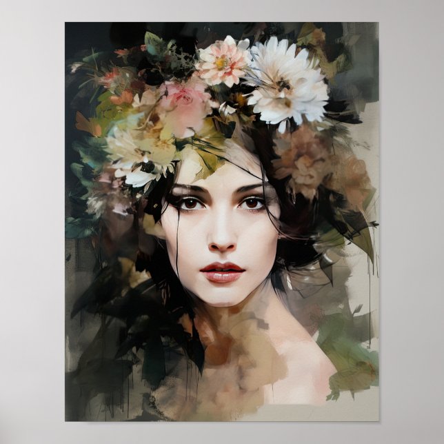 Mulher com Impressão de Arte de Cabeça Flor (Frente)