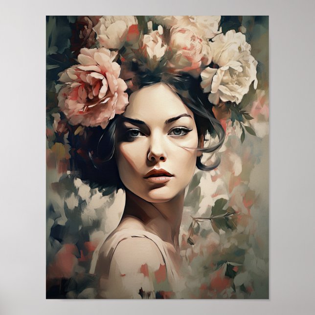 Mulher com Impressão de Arte de Cabeça Flor (Frente)