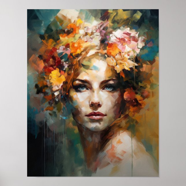 Mulher com Impressão de Arte de Cabeça Flor (Frente)