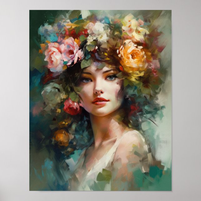 Mulher com Impressão de Arte de Cabeça Flor (Frente)