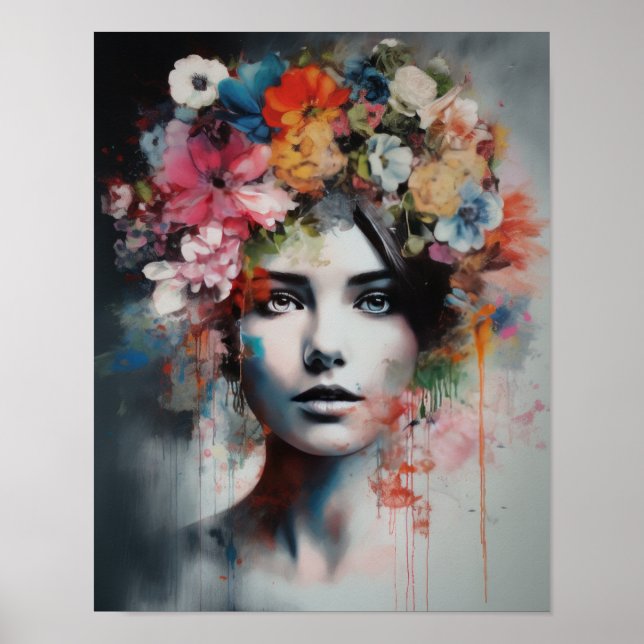 Mulher com Impressão de Arte de Cabeça Flor (Frente)