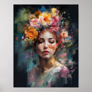 Mulher com Impressão de Arte de Cabeça Flor