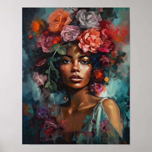 Mulher com Impressão de Arte de Cabeça Flor (Frente)