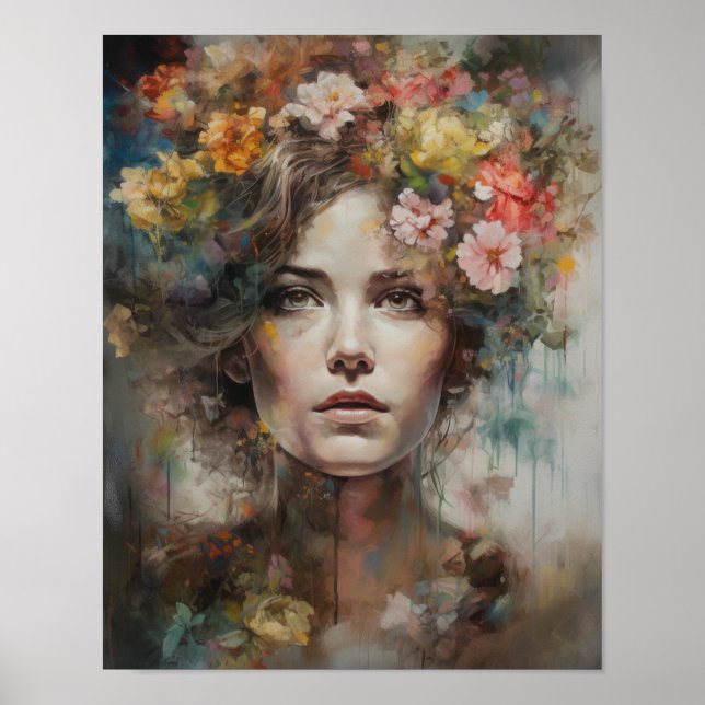 Mulher com Impressão de Arte de Cabeça Flor (Frente)
