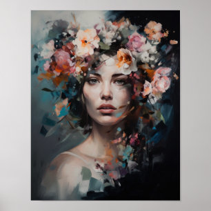 Mulher com Impressão de Arte de Cabeça Flor