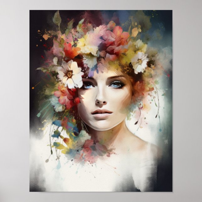 Mulher com Impressão de Arte de Cabeça Flor (Frente)