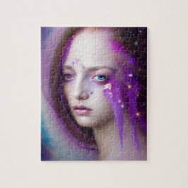 Mulher com Quebra-cabeça de Cabelo Roxo