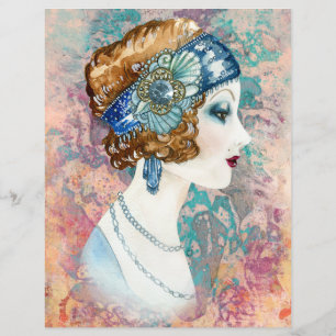 Mulher da Vintage de 1920 sobre papel antigo