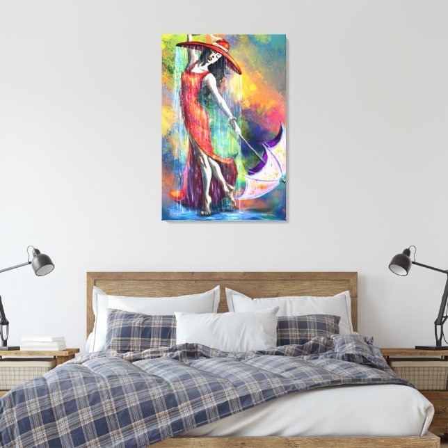 Mulher Dançando com Guarda-Chuva Impressão em Tela (Insitu(Quarto))
