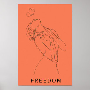 Mulher de Arte de Linha Borboleta Salmão Poster