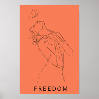 Mulher de Arte de Linha Borboleta Salmão Poster