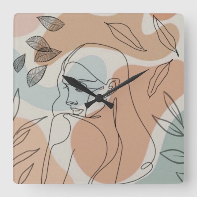 Mulher de arte de linha sai do relógio (Frente)