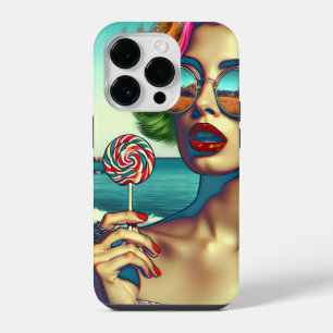 Mulher de Arte Pop Retro Linda com Pirulito