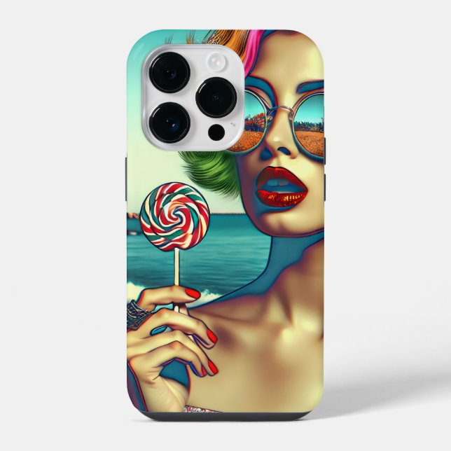Mulher de Arte Pop Retro Linda com Pirulito (Verso)