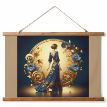 Mulher Deco Elegante em Dourado e Azul