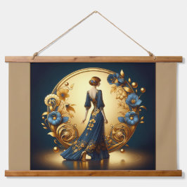 Mulher Deco Elegante em Dourado e Azul