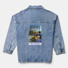 mulher denim jaqueta. Feliz Hanukkah.