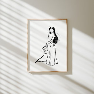 Mulher do Ao Dai vietnamita com Poster de chapéu
