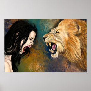 Mulher e Leão Gritam Poster - Pintura