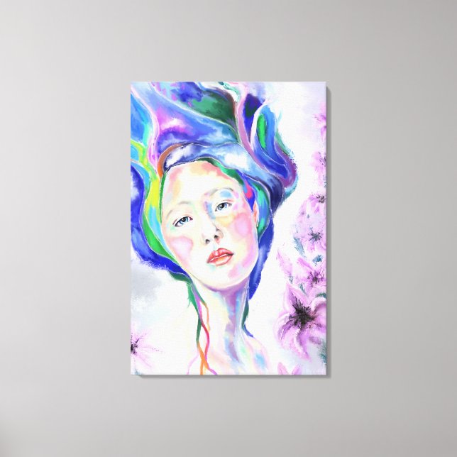 Mulher e Lírios Impressão em Tela - Pintura (Frente)