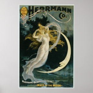 Mulher e lua mágicas da arte do poster do vintage