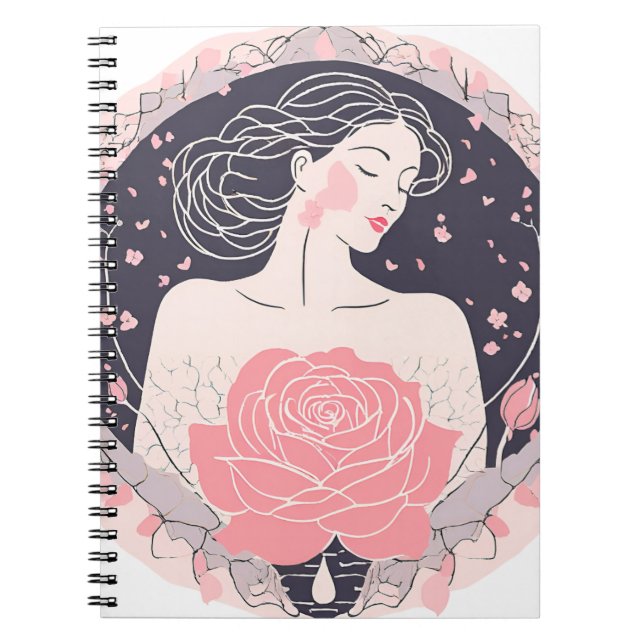 Mulher elegante abstração pacífica caderno rosa (Frente)