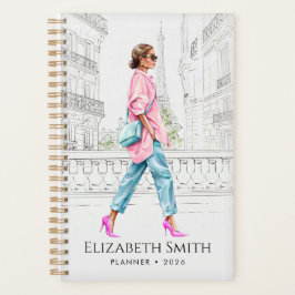 Mulher Elegante de Moda Andando Planejador