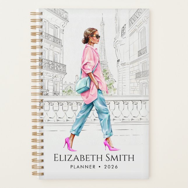 Mulher Elegante de Moda Andando Planejador (Frente)