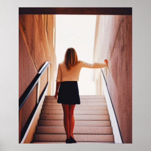 Mulher em Escadas AI Art Poster