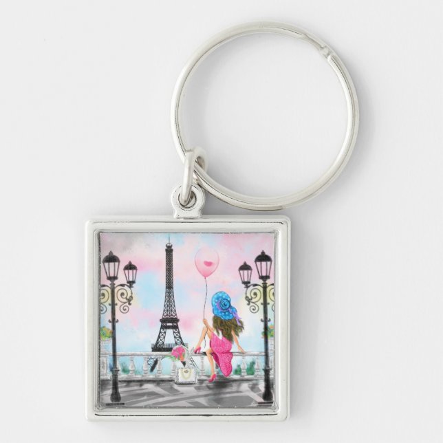 Mulher Em Paris Eiffel Tower Chaveiro Gift (Frente)