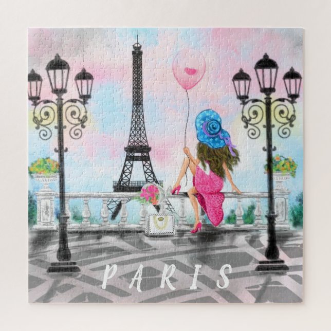 Mulher em Paris Quebra-cabeça com Presente na Torr (Vertical)
