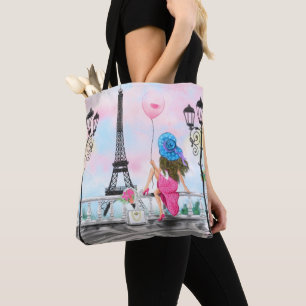 Mulher em Paris Saco de Tote com Torre Eiffel