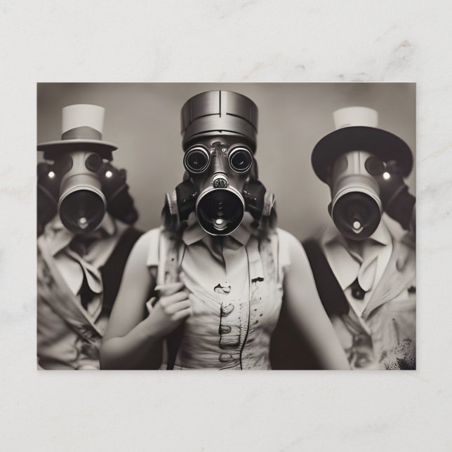Mulher em um cartão postal de máscara de gás (Frente)